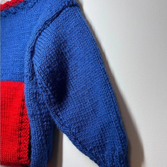 Handmade Knit Baby Sweater Red and Blue Pullover - Picture 7 of 7